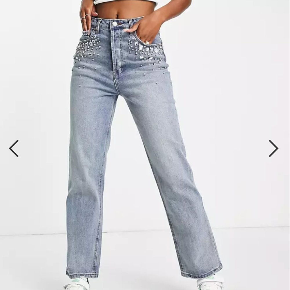 Signature8 Embellished Pocket Edge Straight Leg Jeans